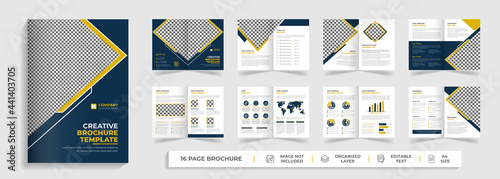 Corporate modern bi fold brochure template and company profile with yellow and black creative abstract shapes annual report design ,Multipurpose editable proposal template photo