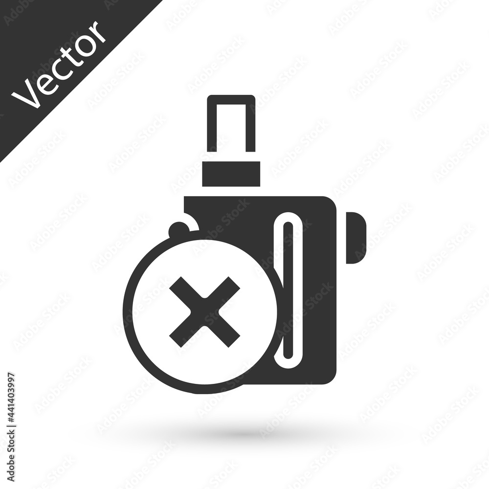 Grey Electronic cigarette icon isolated on white background. Vape smoking tool. Vaporizer Device. Vector Grey Electronic cigarette icon isolated on white background. Vape smoking tool. Vaporizer Device. Vector