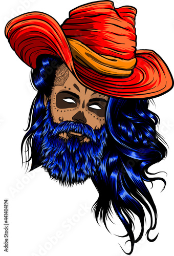 Bearded cowboy in a hat. Cool American man