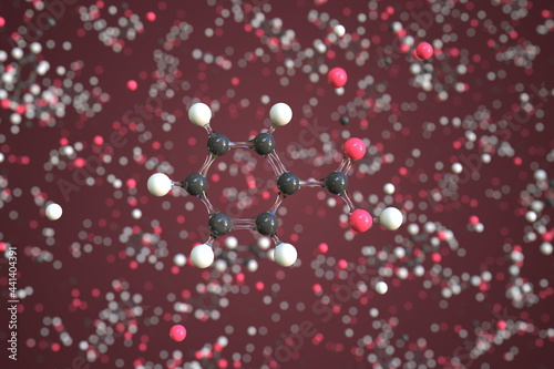 Molecule of benzoic acid  conceptual molecular model. Conceptual 3d rendering