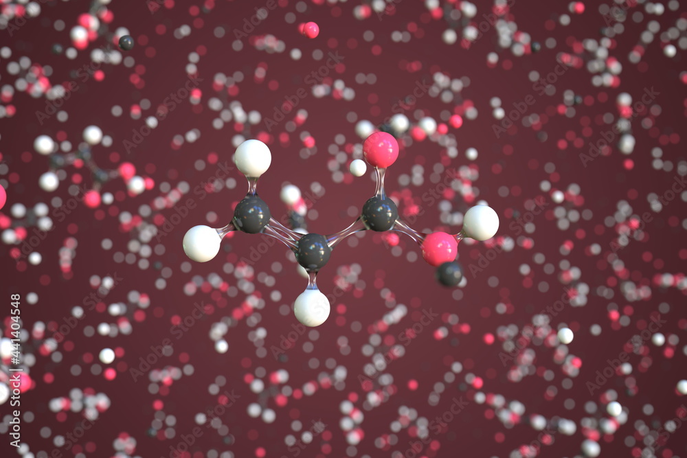Acrylic acid molecule. Conceptual molecular model. Chemical 3d rendering Acrylic acid molecule. Conceptual molecular model. Chemical 3d rendering