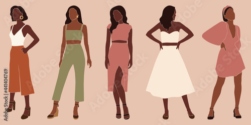 vector illustration - abstract boho black women on summer vacation