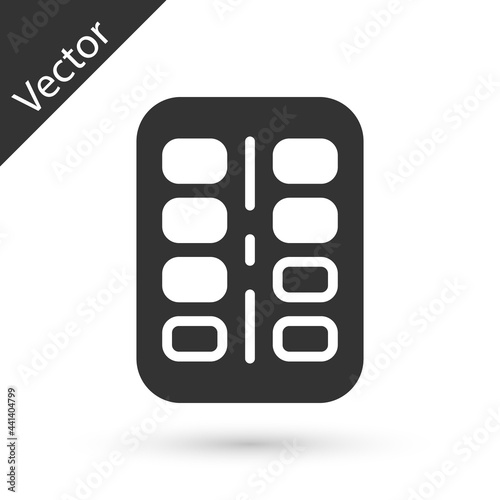 Grey Nicotine gum in blister pack icon isolated on white background. Helps calm cravings and reduces anxiety caused by quitting smoking. Vector