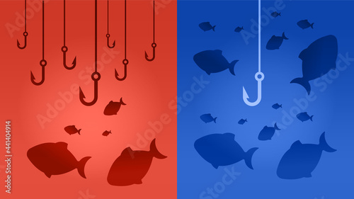 Red ocean or blue ocean strategy is a concept of marketing. The market share analysis is an infographic vector diagram presentation for business planning and product development to be a niche market.