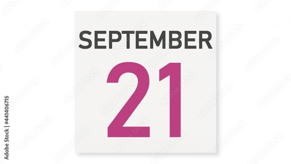 September 21 date behind crumpled paper page of a calendar, 3d animation September 21 date behind crumpled paper page of a calendar, 3d animation