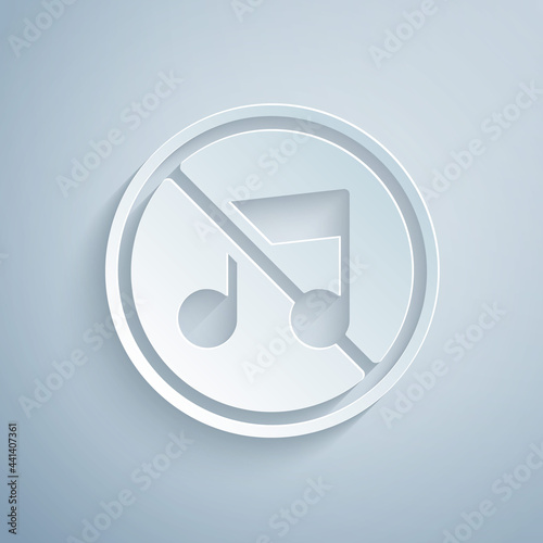 Paper cut Speaker mute icon isolated on grey background. No sound icon. Volume Off symbol. Paper art style. Vector