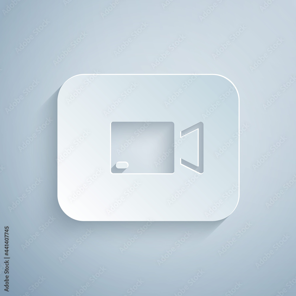 Paper cut Play video button icon isolated on grey background. Film strip sign. Paper art style. Vector Paper cut Play video button icon isolated on grey background. Film strip sign. Paper art style. Vector