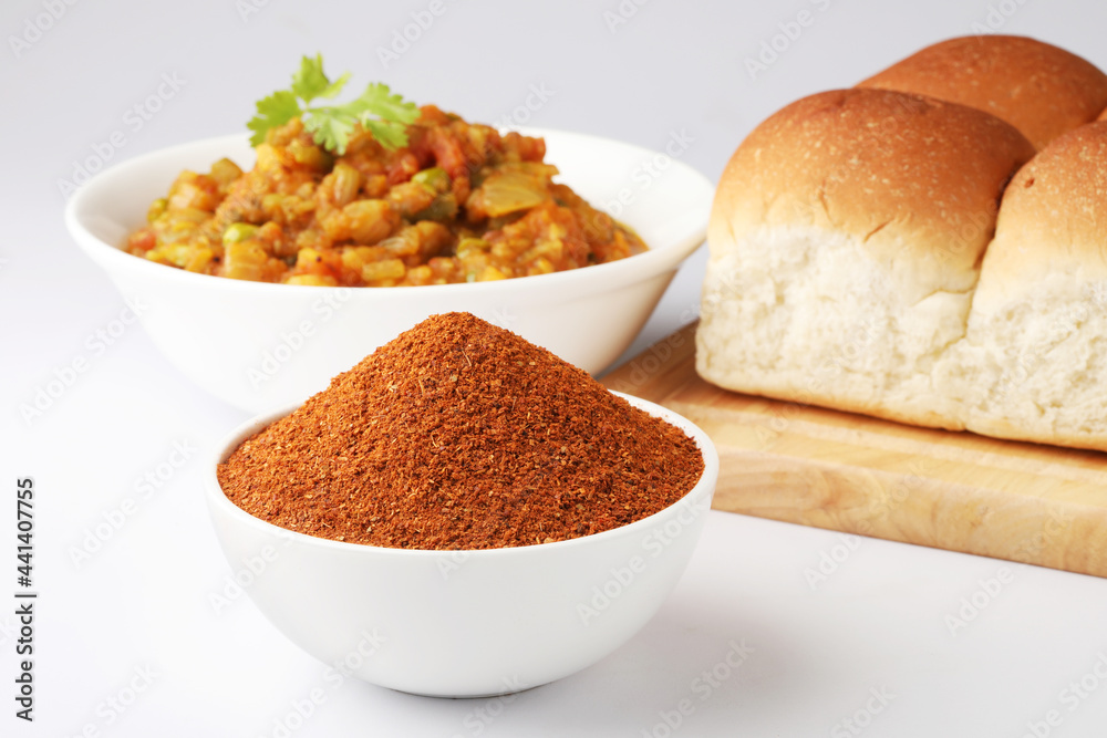Pav Bhaji Masala Powder is Ingredients for Pav Bhaji Masala a fast food from India, Thick and spicy vegetable curry, fried and served with a soft bread ,Bun Paav and butter. Pav Bhaji Masala Powder is Ingredients for Pav Bhaji Masala a fast food from India, Thick and spicy vegetable curry, fried and served with a soft bread ,Bun Paav and butter.