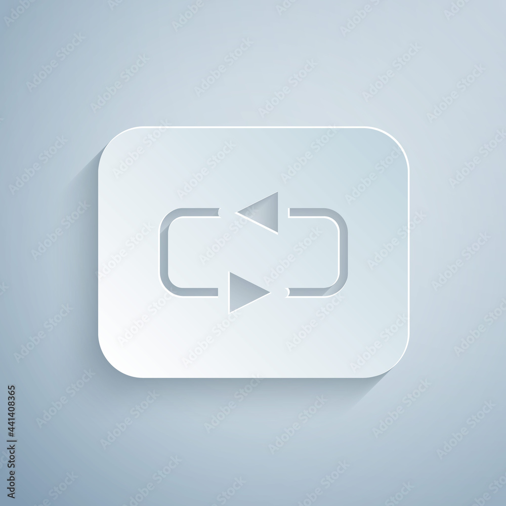 Paper cut Repeat button icon isolated on grey background. Paper art style. Vector Paper cut Repeat button icon isolated on grey background. Paper art style. Vector