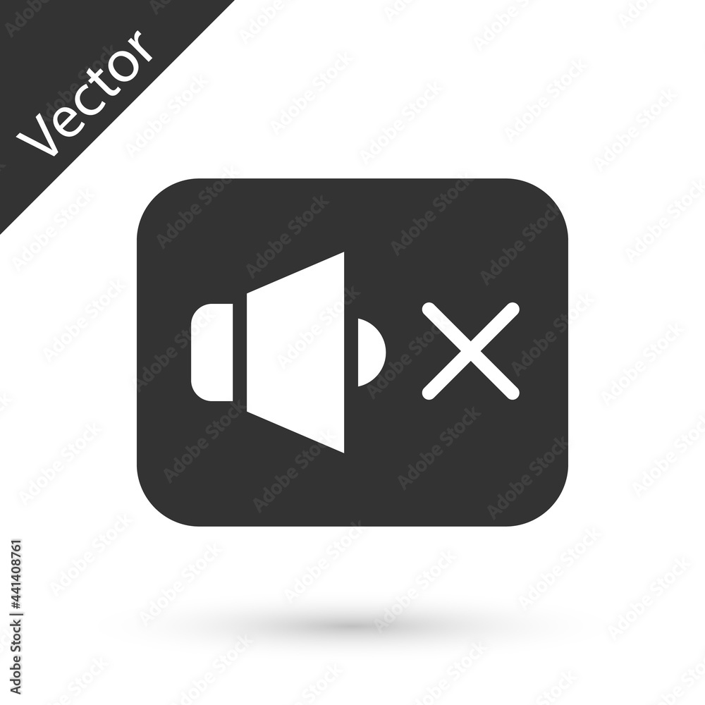 Grey Speaker mute icon isolated on white background. No sound icon. Volume Off symbol. Vector Grey Speaker mute icon isolated on white background. No sound icon. Volume Off symbol. Vector