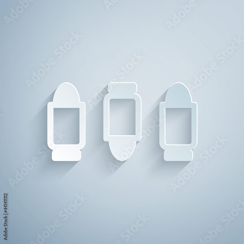 Paper cut Bullet icon isolated on grey background. Paper art style. Vector