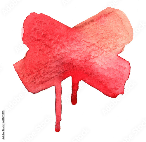 Red paint brush strokes. Cross sign graphic symbol