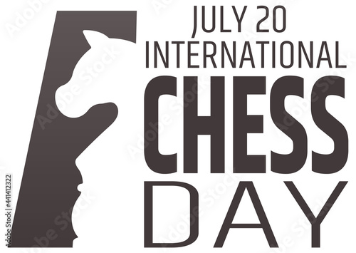 Chess day greeting card. Chess knight silhouette. International chess day. 20 july