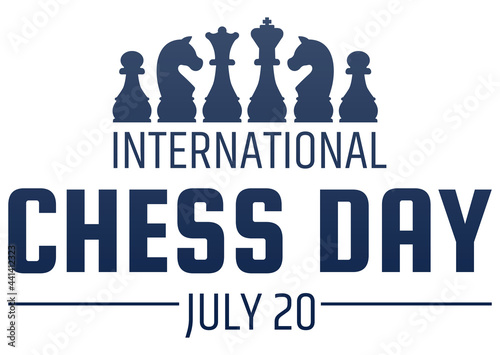 Chess day greeting card. Chess knight silhouette. International chess day. 20 july