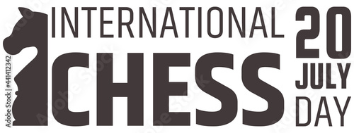 Chess day greeting card. Chess knight silhouette. International chess day. 20 july