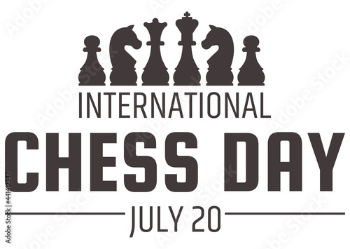 Chess day greeting card. Chess pieces silhouettes. International chess day. 20 july