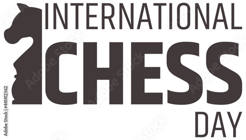 Chess day greeting card. Chess knight silhouette. International chess day. 20 july