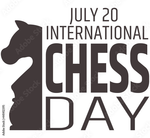 Chess day greeting card. Chess knight silhouette. International chess day. 20 july
