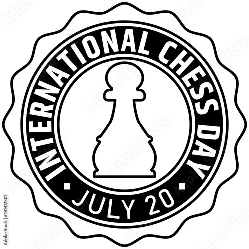 Chess stamp with pawn emblem. International chess day. 20 july