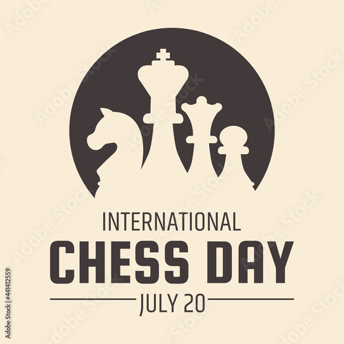 Chess day greeting card. Chess pieces silhouettes. International chess day. 20 july