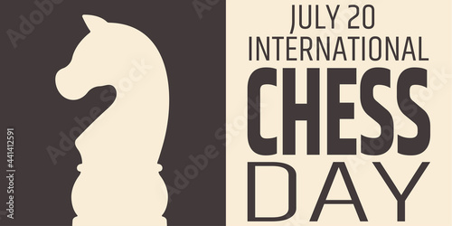 Chess day greeting card. Chess knight silhouette. International chess day. 20 july