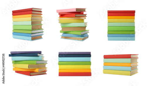 Wallpaper Mural Set with different hardcover books on white background. Banner design Torontodigital.ca