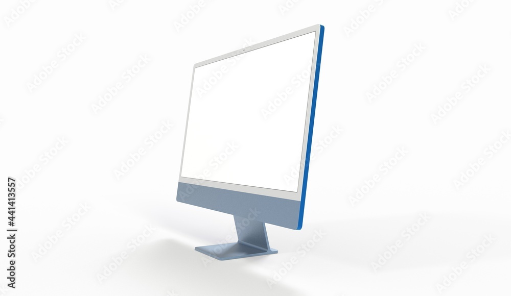 Computer display with blank white screen 3d Computer display with blank white screen 3d