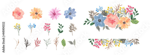 Wallpaper Mural Flower frame and individual floral watercolor collection Torontodigital.ca