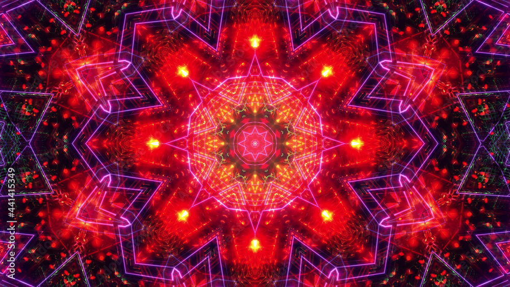 Αυτοκόλλητο Vibrant kaleidoscopic illustration in black, pink, and purple colors - cool for