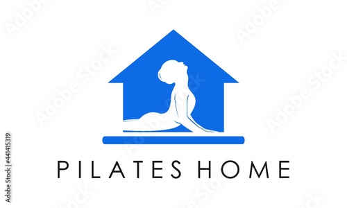 Woman Silhouette logo design Sitting in house Pilates