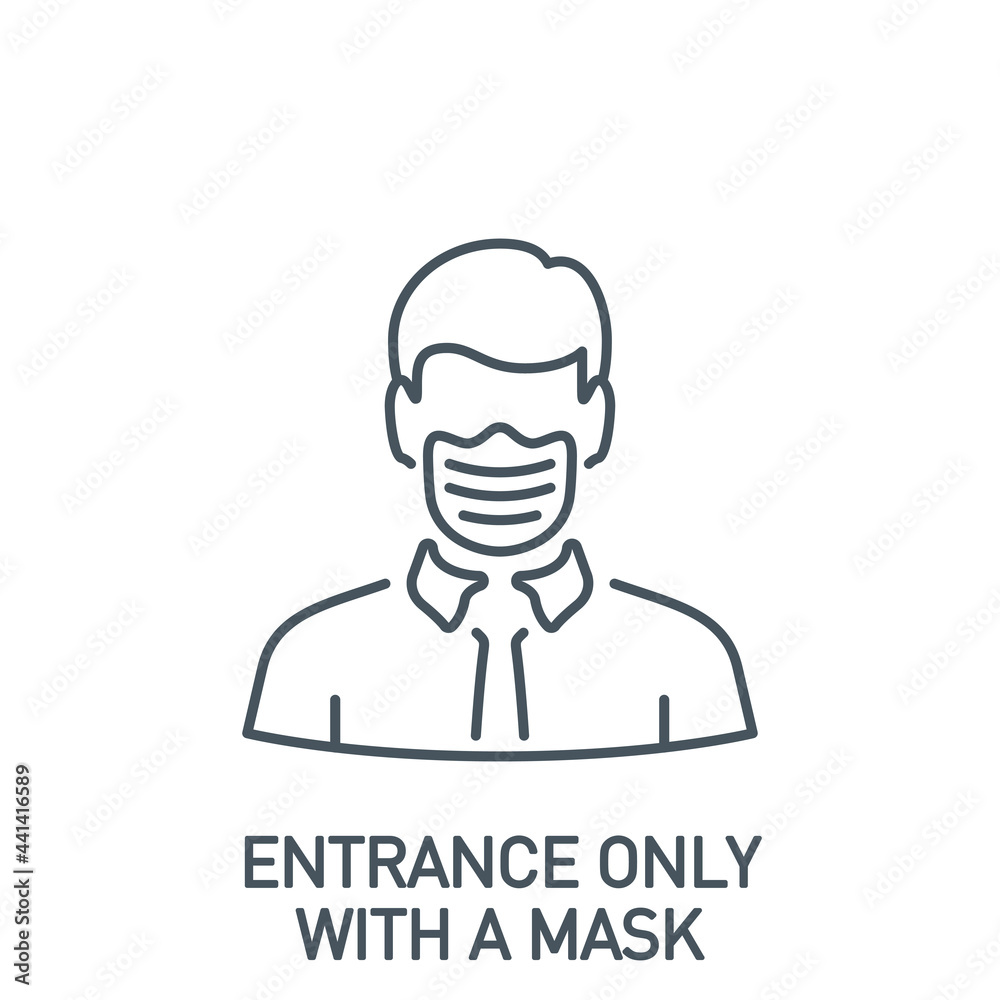 No Face Mask, No Entry Wrong and Right Wear red line Icon banner isolated on white background. No entry without face mask sign. Coronavirus covid19 prevention creative illustration banner.