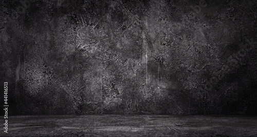 Concrete Wall Background Scene Dark Empty Room with Cement Floor