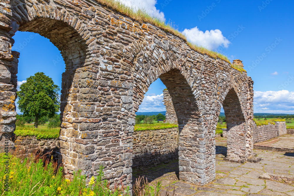 Old arches at Gudhems monastery ruin in Sweden