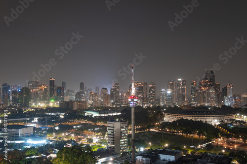 city skyline at night at Rooftop House of Representative of Indonesia