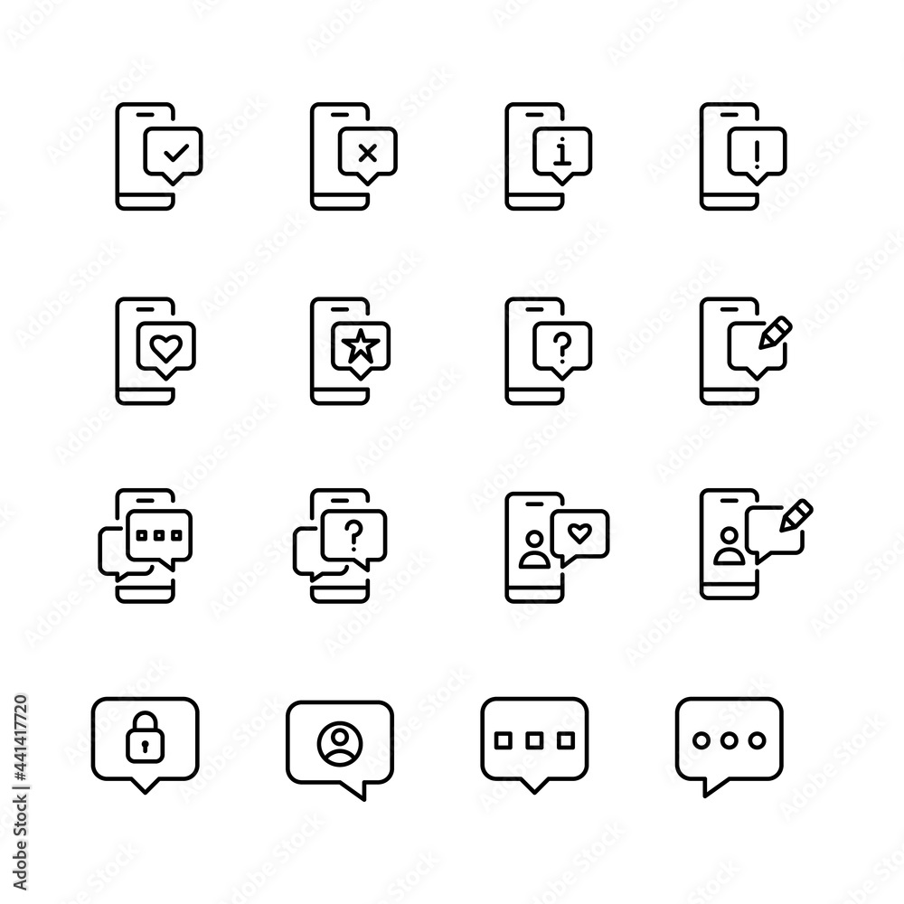 Message icons collection. Spam, new, approved, chat and security alert. Pixel perfect. Editable stroke Message icons collection. Spam, new, approved, chat and security alert. Pixel perfect. Editable stroke