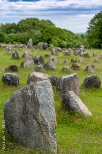 slelective focus of the stones at the Lindholm Hills Viking burial site in northern Denmark