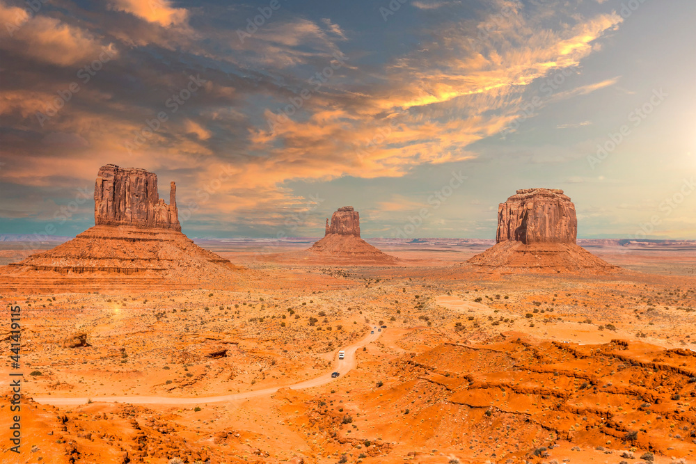 Monument Valley National Park at the Visitor Center at Orange Sunrise, Utah. United States Monument Valley National Park at the Visitor Center at Orange Sunrise, Utah. United States