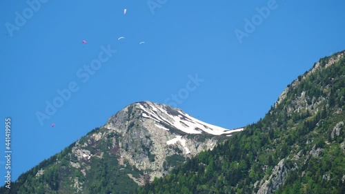 Paragliders near Chamonix  Mont-Blanc valley (France) mountains.