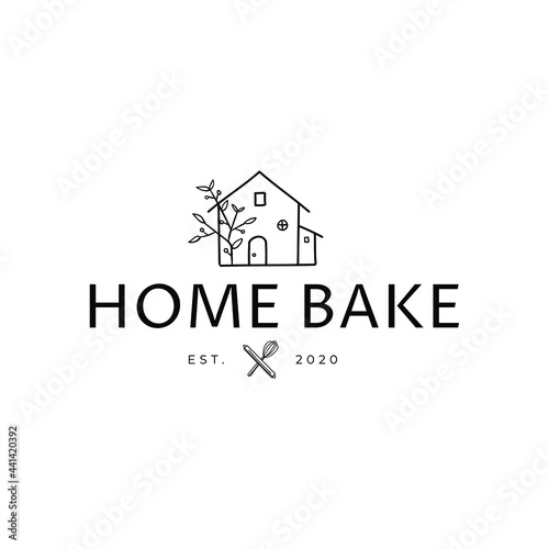 Bake Home Food Restaurant With Floral Leaves Drawing Logo Vector Illustration Template Icon Design 
