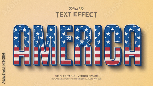 Vintage Text Effects, Editable Text Style - America Flag Pattern