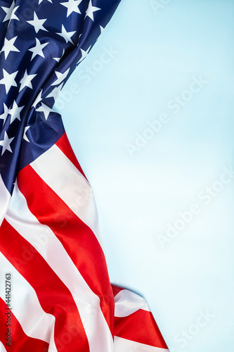 America flag of fabric with copy space for text