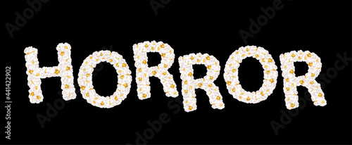 Horror lettering consisting of air popcorn. Movie genres. Vector illustration