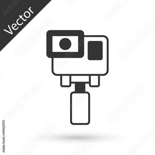 Grey Action extreme camera icon isolated on white background. Video camera equipment for filming extreme sports. Vector