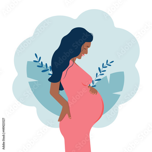 Pregnancy. Pregnant African American. Vector graphics