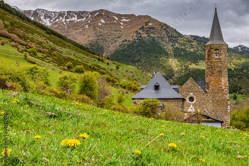 paisage primaveral en el valle de Aran en catalunya, santuario de Montgarri photo