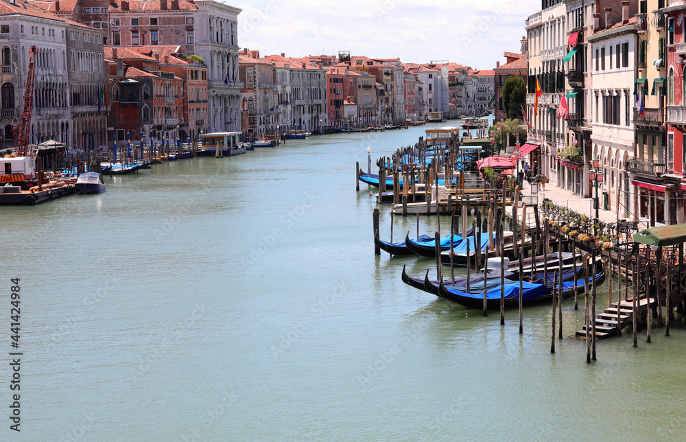 Grand Canal is the widest communication route on the water  of Venice without boats sailing the cause of the coronavirus which caused a tremendous and an unprecedented economic-financial crisis
