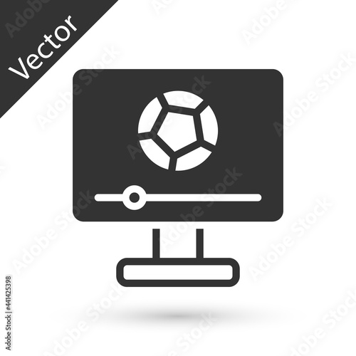 Grey Football soccer match on TV icon isolated on white background. Football online concept. Vector