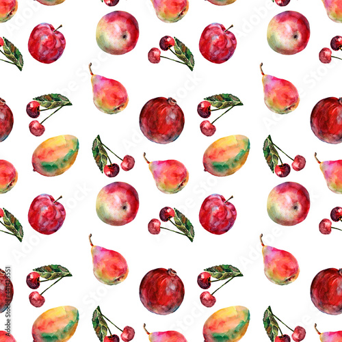 Watercolor seamless pattern with fruit. photo