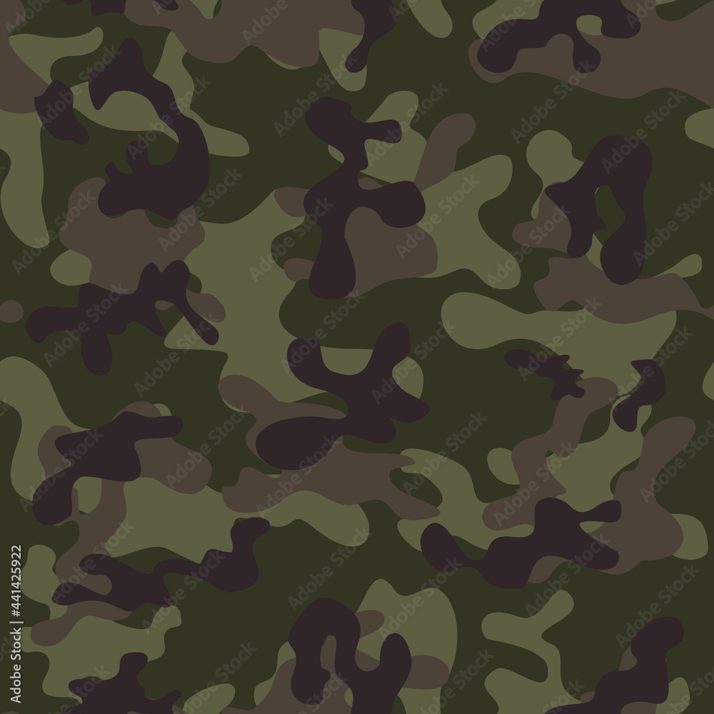 Fototapeta premium Green military camouflage vector modern trendy background, hunting print. Ornament