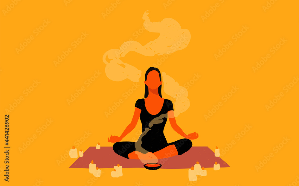 Relaxed young girl sitting. Yoga lifestyle concept